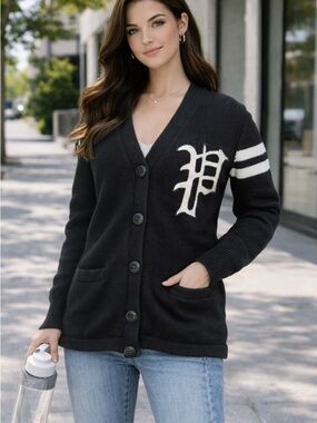 Polo by Ralph Lauren Black Button-Front Cardigan with White Logo